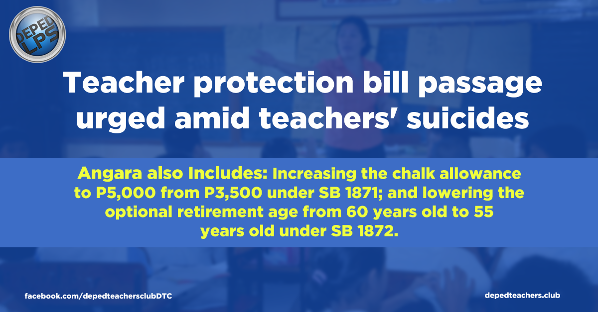 Teacher protection bill passage urged amid teachers' suicides DTC