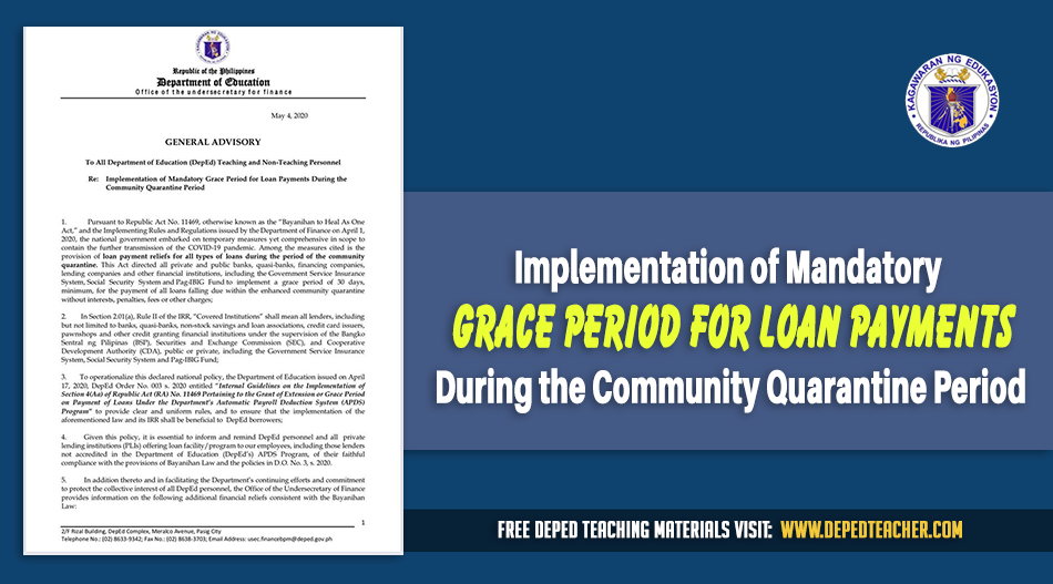 Implementation of Mandatory Grace Period for Loan Payments During the Community Quarantine Period
