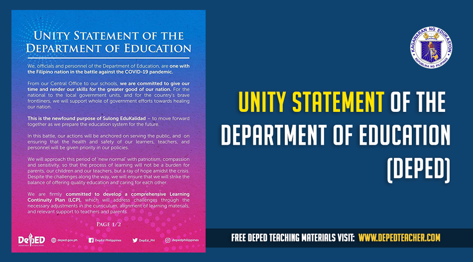 Unity Statement of the Department of Education (DepEd)