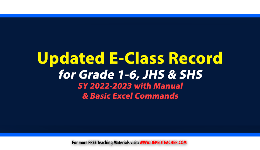 Updated Deped E Class Record For Grade 1 6 Jhs Shs Sy 2022 2023 With Manual And Basic Excel 0613